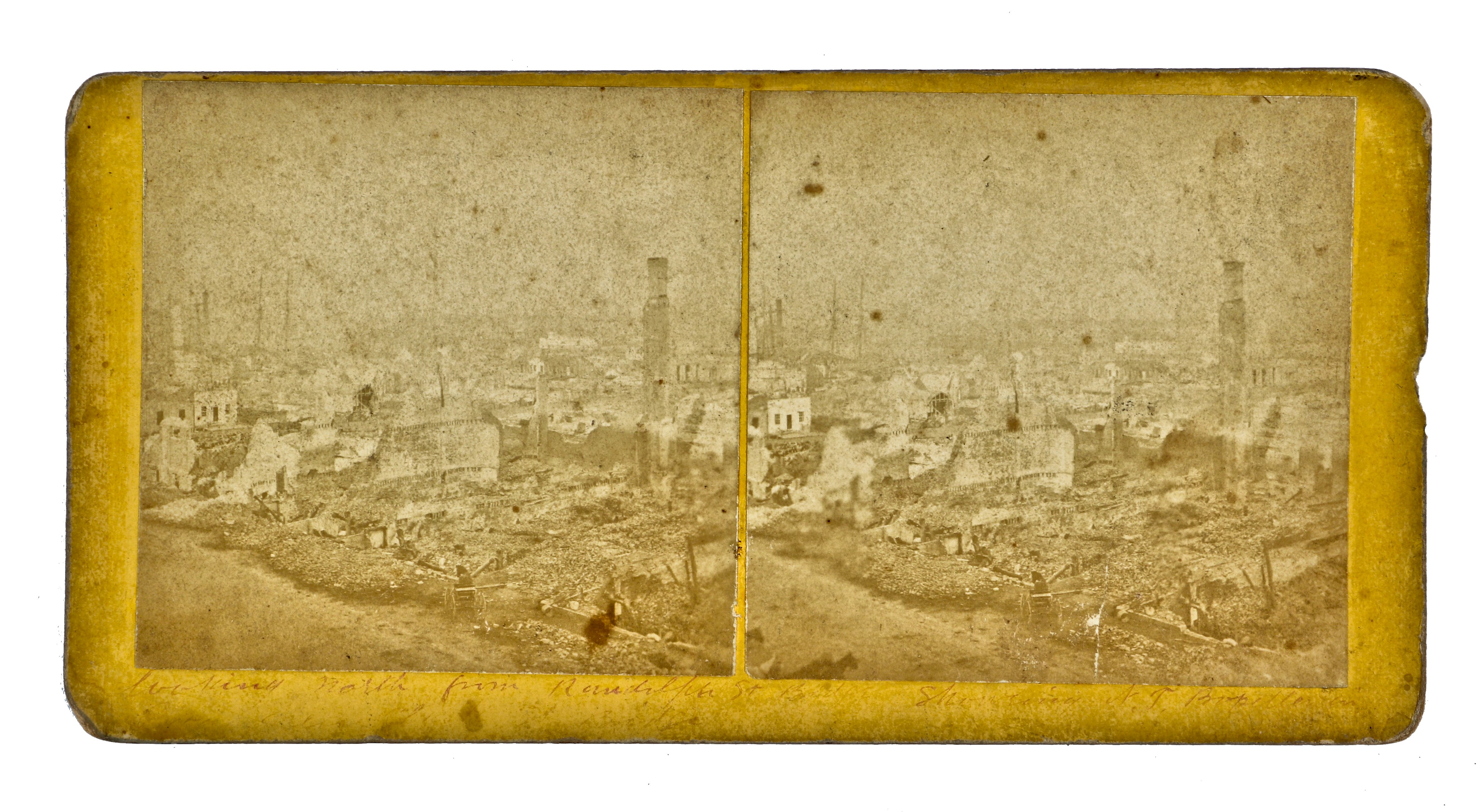 original all original and intact october 1871 great chicago fire stereograph photographic card with post-chicago fire scene north of randolph street