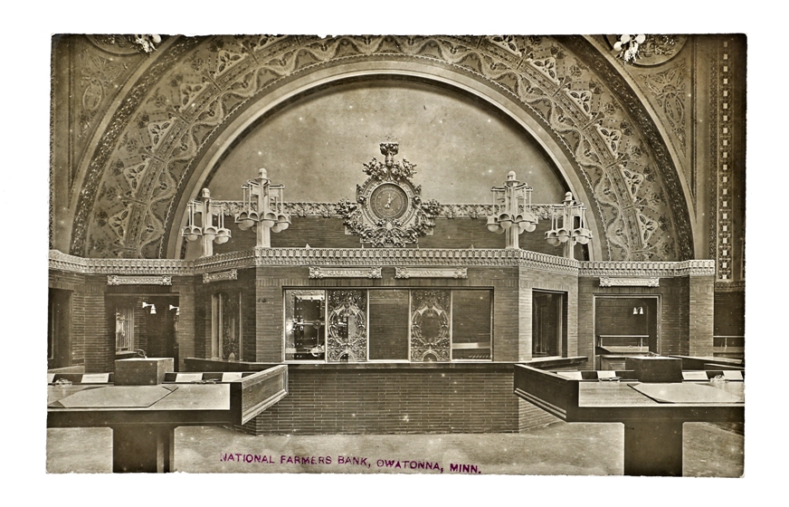 very rare original c. 1911 louis h. sullivan-designed national farmers' bank building interior 