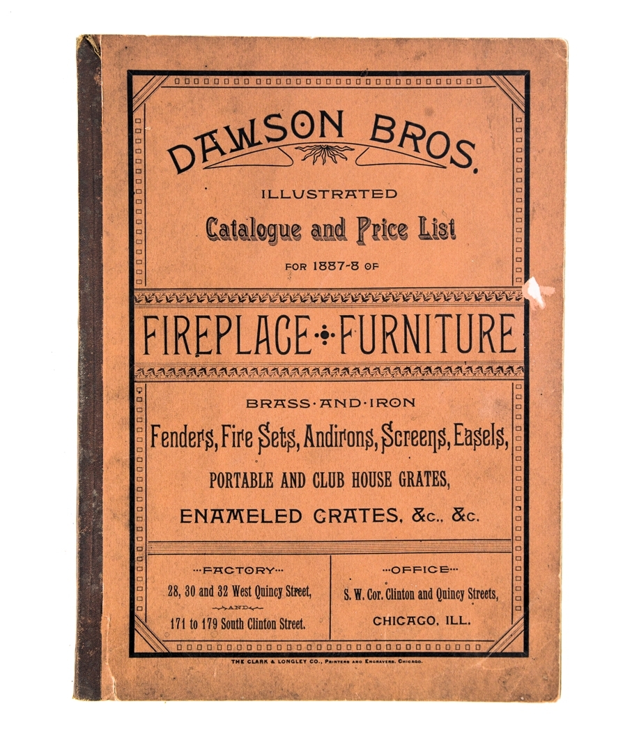 very rare 1887-1888 softbound profusely illustrated dawson brothers fireplace and accessories product catalog with age appropriate wear