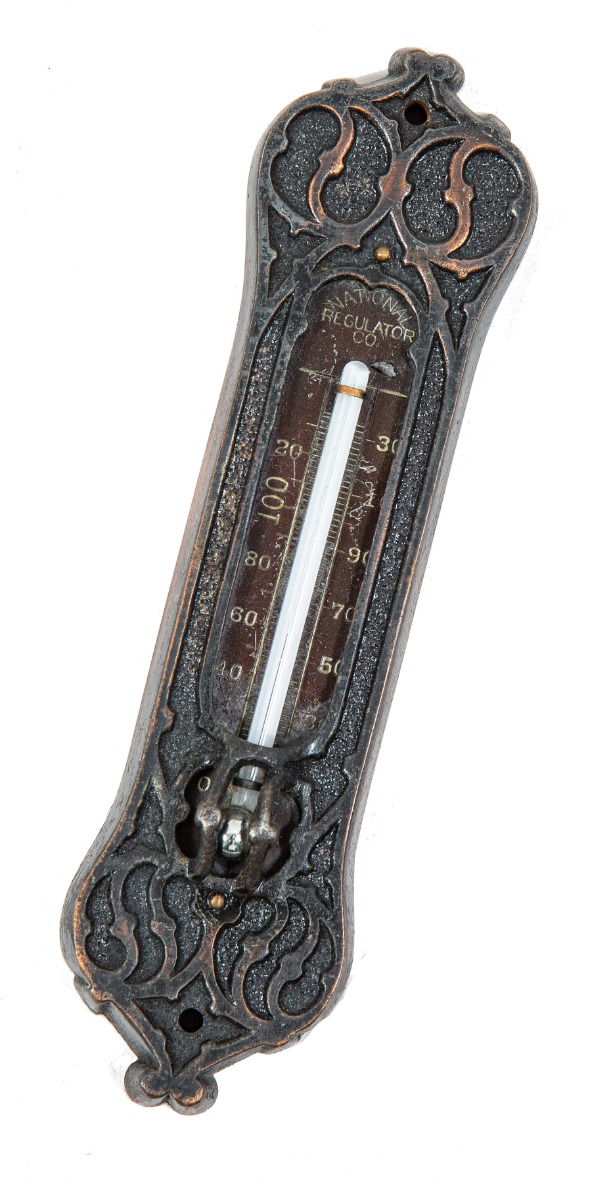 rare john wellborn root-designed 19th century copper-plated gothic revival style national regulator company building thermometer