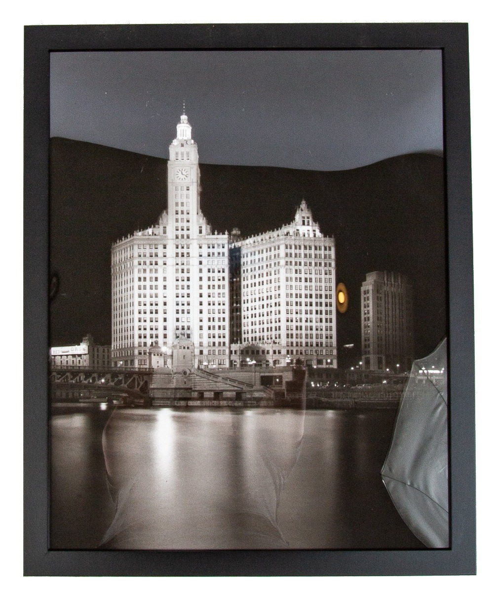 framed 16 x 20 photographic print of graham, anderson, probst & white's wrigley building at night