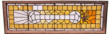 original and very unique late 19th century high victorian leaded art glass transom window