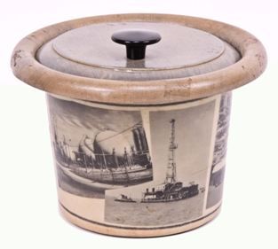 original and intact vintage c. 1950's unusual insulated advertising ice bucket with industrial imagery