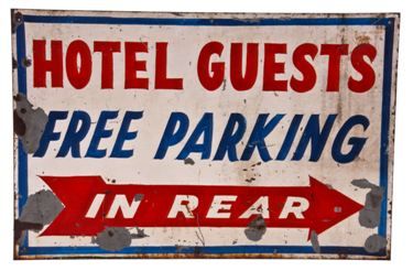 original and remarkably intact c. 1940's hand painted brightly colored downtown chicago hotel parking sign