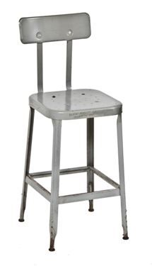 c. 1940's vintage industrial heavy gauge steel lyon factory stool with backrest