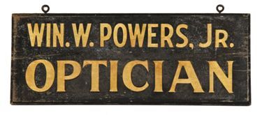 late 19th century double-sided exterior hand-painted wood optician trade sign