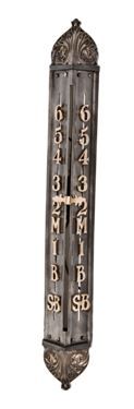 original and sought after remarkable late 19th century antique american salvaged richardsonian romanesque style ornamental cast iron elevator floor indicator