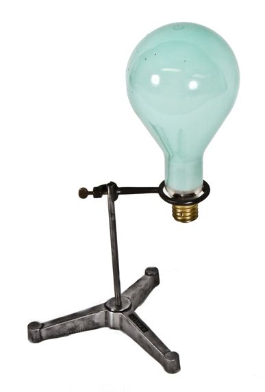 unique c. 1930's fisher retort stand with ring clamp and giant 1500 watt "verd-a-ray" lightbulb 