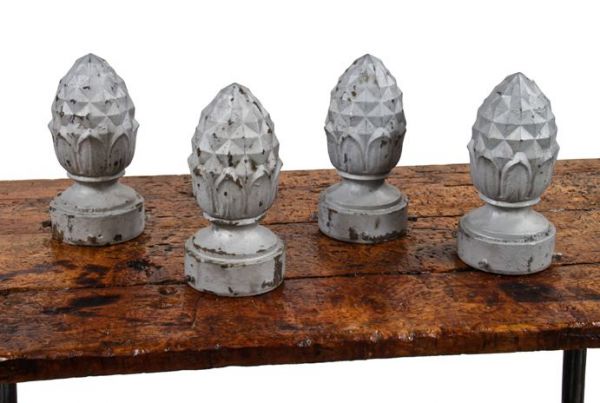 group of four hard to find and highly collectible early 20th century detroit city street lamp "pineapple" finials