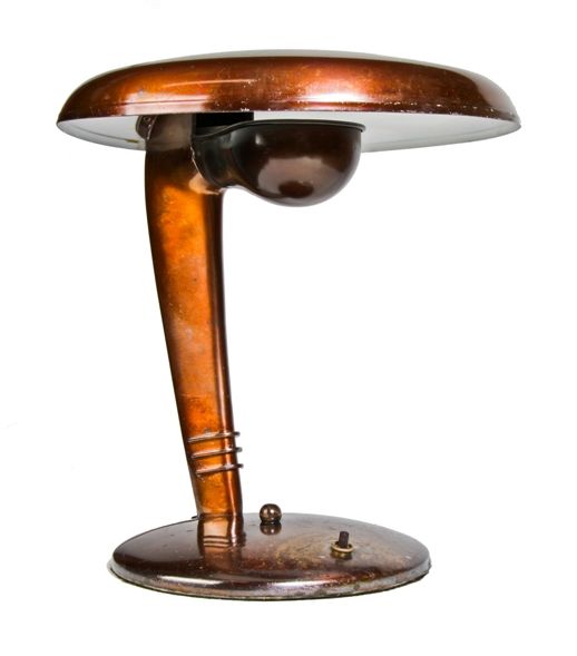 all original c. 1940's american art deco style machine age "cobra" desk or table lamp with hard to find reflector intact