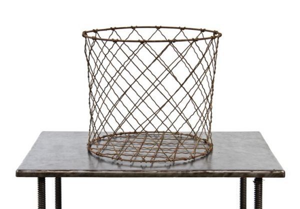 oversized early 20th century vintage industrial corrugated steel wire harness oiler strainer basket 