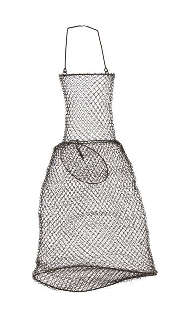 unique vintage american industrial collapsible wire mesh minnow fishing  basket with original drop handle