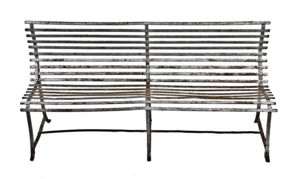 early 20th century american city of chicago riveted joint wrought iron park bench with weathered paint finish