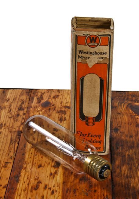 original new old stock c. 1930's vintage industrial mazda c 1000 watt "projection" lamp or light bulb with box 