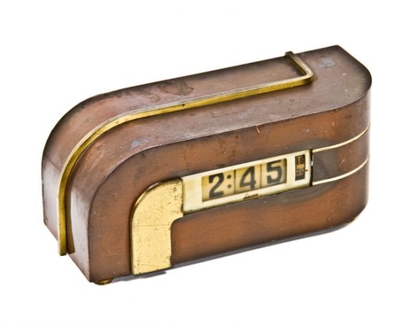 one of three matching original and fully functional iconic american art deco machine age "zephyr" electric desk clocks with largely intact plated finish 