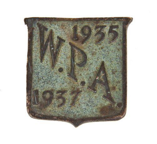 rare c. 1930's single-sided diminutive cast bronze w.p.a. bridge plaque with naturally aged surface patina 