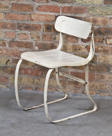 late 1930's vintage industrial pressed and folded flexible steel "health" chair complete with tilting backrest 