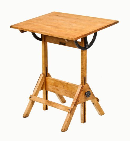 unusually small c. 1930's vintage industrial varnished maple wood fully  adjustable factory office champion drafting table