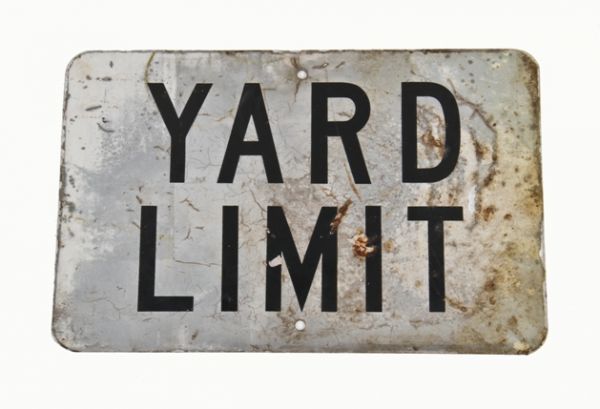 original single-sided vintage industrial chicago area die cut steel outdoor "yard limit" railroad sign 