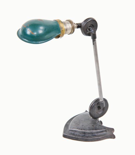 hard to find and highly desirable c. 1918 "adjusco" adjustable table or desk lamp with original green enameled hubbell shade