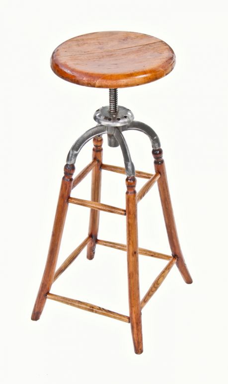 highly sought after early 20th century old factory office adjustable height bookkeeper backless stool with flared legs