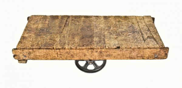 c. 1910-20 original vintage american industrial maple wood "nutting" factory truck or cart with pierced metal casters 