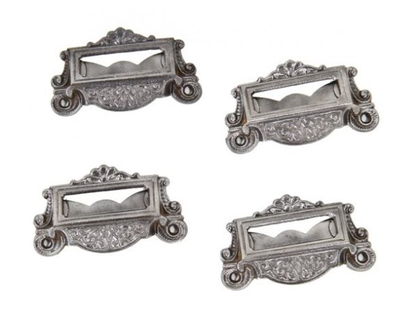 set of four matching c. 1860's hard to find american druggists apothecary cabinet drawer or bin handles 