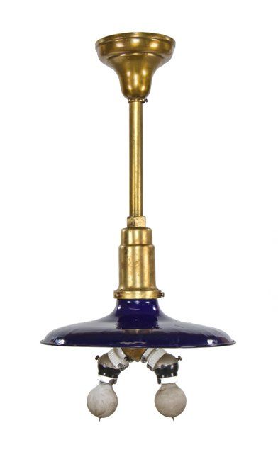 c. 1915-20 original and intact american industrial interior factory pendant with cobalt blue porcelain enameled reflector 
