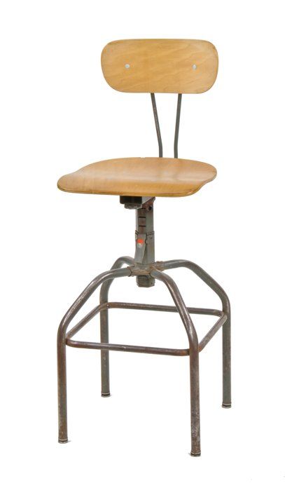 fully functional structurally sound adjustable height american industrial bent tubular steel four-legged machine shop stool
