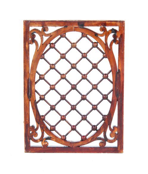 original intact late c. 19th century heavily varnished oak wood interior residential "stick and ball" fretwork panel