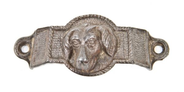 original 19th century american antique ornamental cast iron "doggie" pantry cabinet drawer bin pull or handle