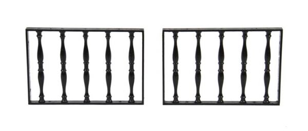 matching set of original c. 1920's black enameled iron american ohio post office station window guards with finely turned spindles 