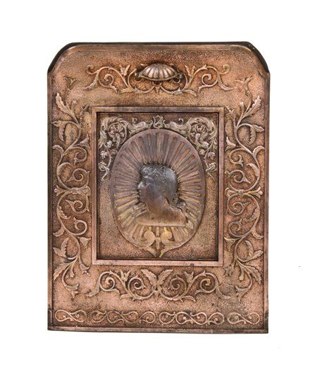 all original late 1870's antique american victorian era copper-plated cast iron interior residential portrait summer cover