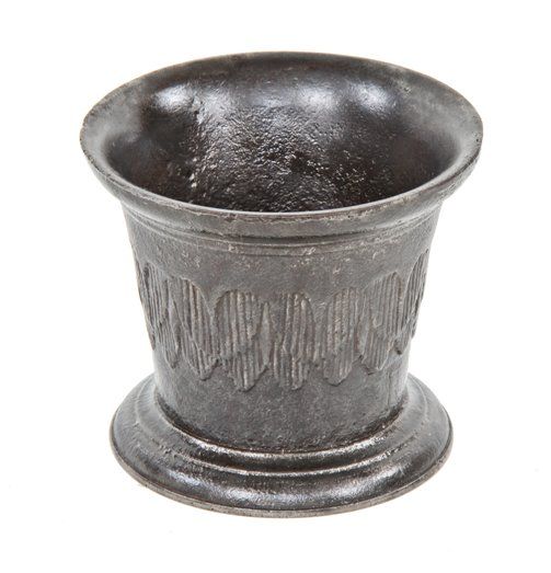 massive mid-19th century antique medical ornamental cast iron turned and tapered druggists pharmacy mortar bowl 
