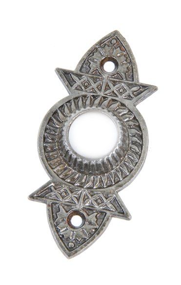 19th century american victorian era ornamental cast iron "screwless spindle" interior residential doorknob escutcheon 