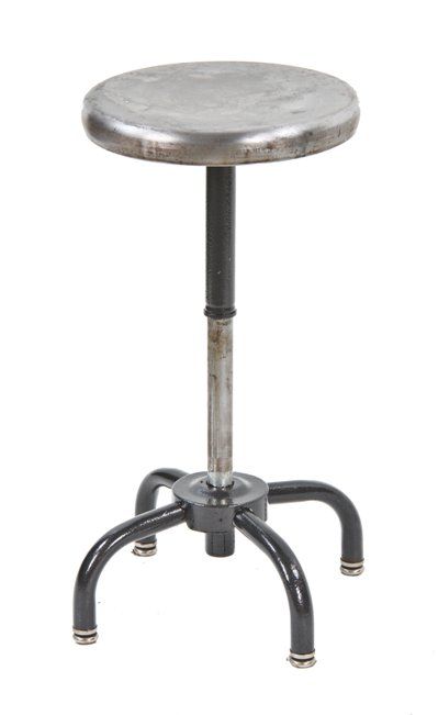 late 1940's vintage american telescoping "adjustrite" factory workshop swivel sweat stationary stool with four-legged base