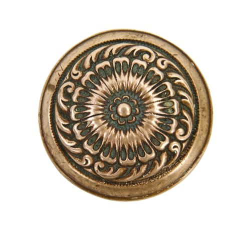 c. 1900 antique american ornamental cast bronze "stanwich" pattern interior residential banded rim doorknob 