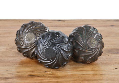 three matching late 19th century ornamental cast iron chicago reliance commercial building interior doorknobs 