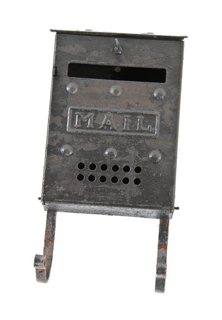 bungalow or craftsman style residence flush mount black enameled pressed steel mailbox with bent steel newspaper brackets 