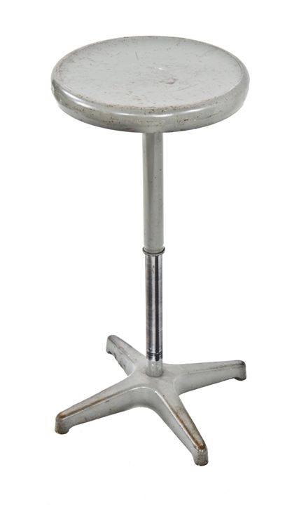 original c. 1950's fully functional vintage industrial telescoping "adjusrite" gray enameled all-metal factory stool 