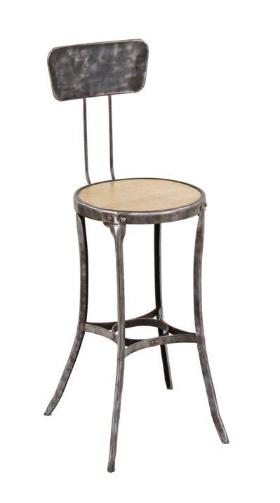 hard to find c. 1910 american soda fountain or ice cream parlor early "uhl art steel" flared leg pressed and folded metal stool with backrest 