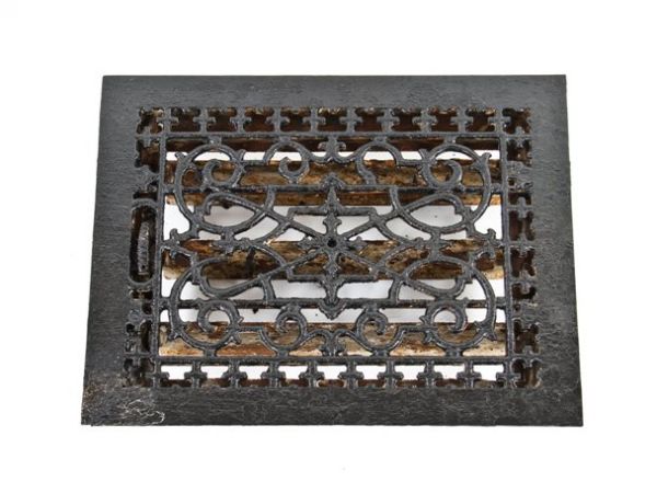 functional 19th century antique american victorian era "brilliant" design black enameled cast iron louvered wall or floor grate 