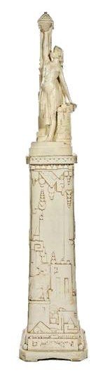 original early 20th century american egyptian revival two-piece freestanding fritz albert-designed northwestern white glazed terra cotta figural lamp base 