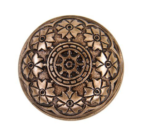 19th century american ornamental cast brass interior residential dome-shaped passage size doorknob with metallic bronze enameled inlay