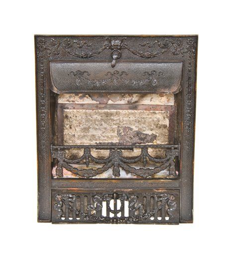all original and intact american antique victorian era interior residential ornamental cast iron fireplace gas insert or grate with working levers