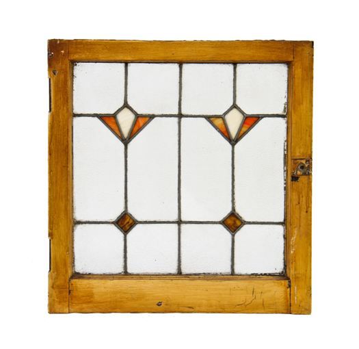 original and intact early 20th century american arts & crafts style interior chicago bungalow craftsman style leaded art glass window with abstract floral motfis
