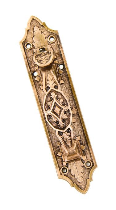 hard to find finely cast c. 1870's ornamental bronze metal exterior victorian era commercial store door thumblatch handle with oil-rubbed bronze finish 