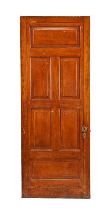 c. 1886 structurally sound intact american victorian era six panel interior residential lasalle mansion passage door with original varnished surface finish 