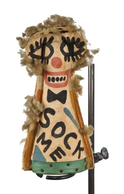 unusual intact and original depression era hand-crafted american folk art freestanding "sock me" carnival game clown piece