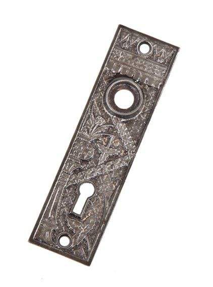 single late 19th century antique american eastlake style ornamental cast iron "broken leaf" pattern interior residential passage door backplate